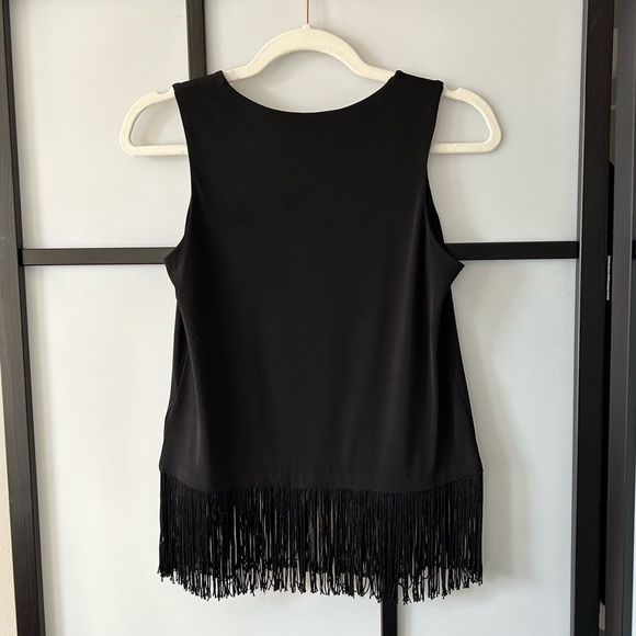 [XS] Michael Kors Black Square Neck Western Fringe Skirt Edge Blouse Tank Top - Picture 3 of 6